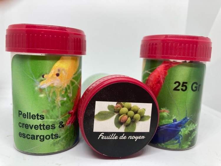 Pellets Feuilles De Noyer crevettes et escargot d'eau douce 25 gr shrimp